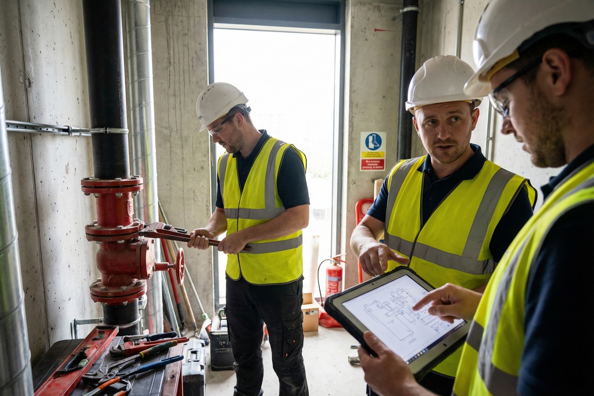 C and H Fire Protection team delivering dry & wet riser installation