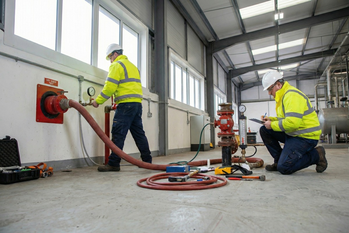 C and H Fire Protection team delivering dry & wet riser maintenance