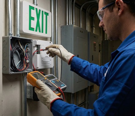 Technical emergency lighting testing & maintenance activity on site