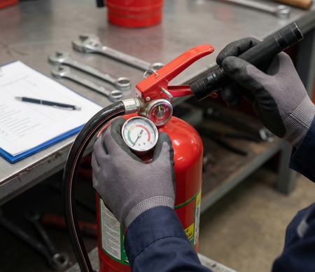 Technical fire extinguisher installation & servicing activity on site