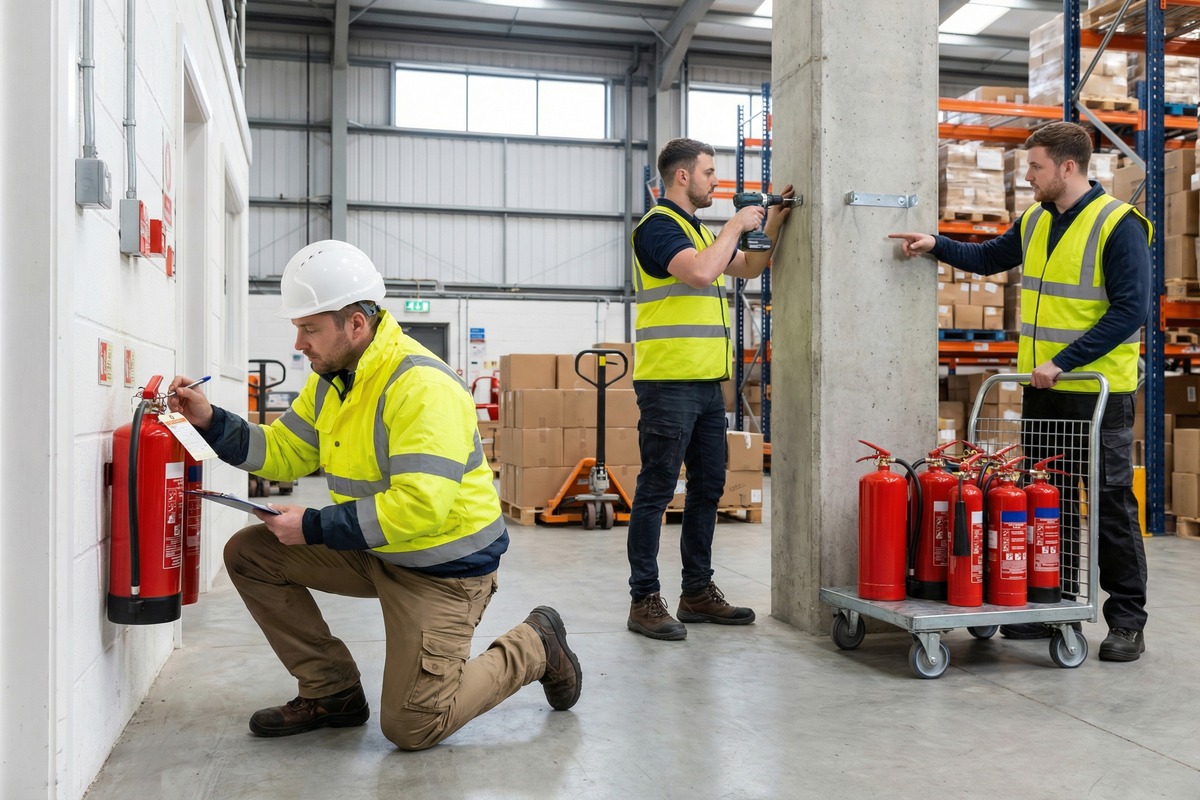 C and H Fire Protection team delivering fire extinguisher installation & servicing