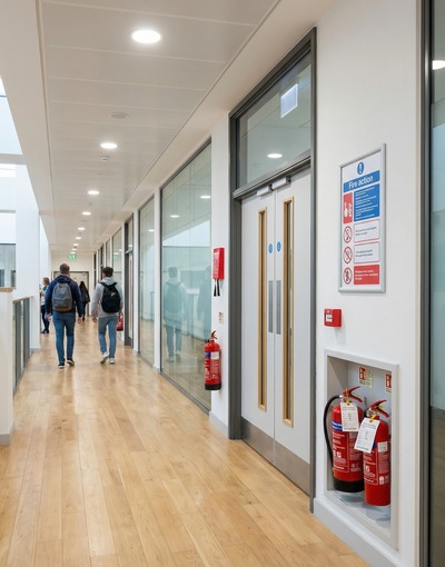 Education sector image with fire safety and protection context